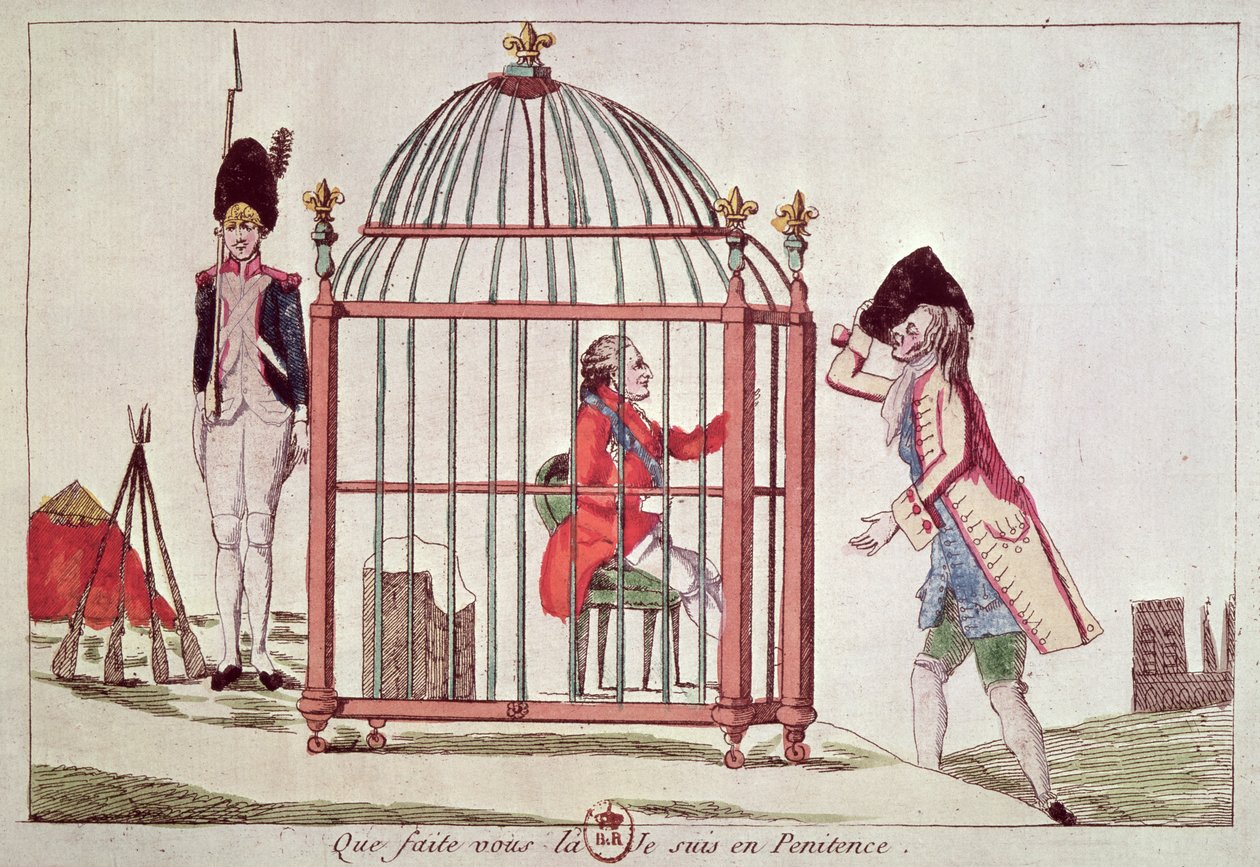 XVI. Lajos (1754-93) karikatúrája egy ketrecben, miután letartóztatták Varennes-ben, 1791 alkotó: French School