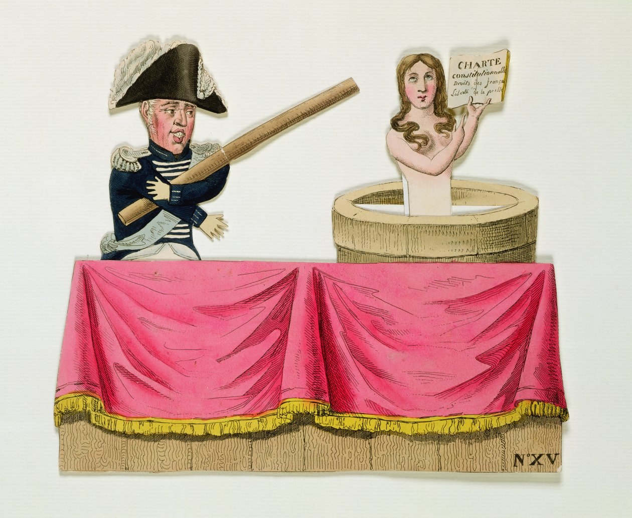 Az 1830. július 26-i alkotmány karikatúrája, 1830 körül (színes metszet a kártyán) alkotó: French School