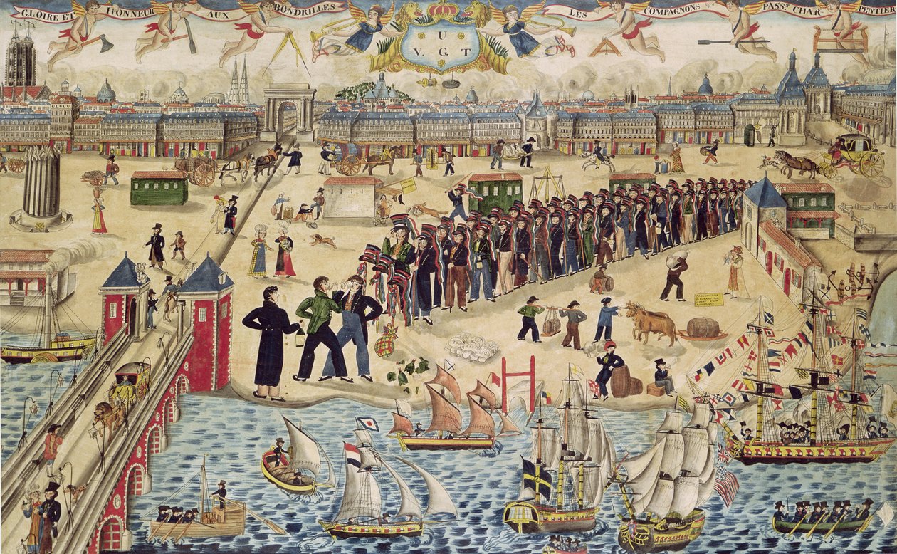 Asztalos tanoncok körútjuk végén, 1826 (gouache és wc papíron) alkotó: French School