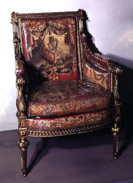 Faragott karosszék, kárpittal kárpitozott, 1780 körül (aranyozott fa) alkotó: French School