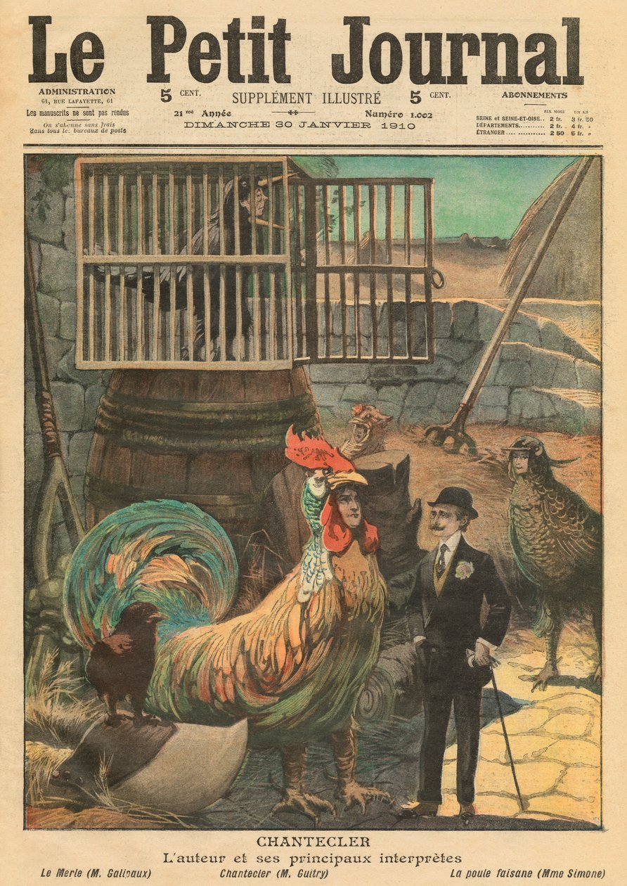 „Chantecler”, a szerző Edmond Rostand és főszereplői, illusztráció a „Le Petit Journal”-ból, kiegészítő illusztráció, 1910. január 30. alkotó: French School