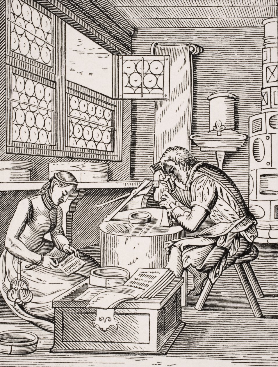 Clasp Maker, Jost Amman (1539-91) fametszetének reprodukciója Paul Lacroix (1806-84) „Le Moyen Age et La Renaissance” című művéből, 1847-ben megjelent alkotó: French School