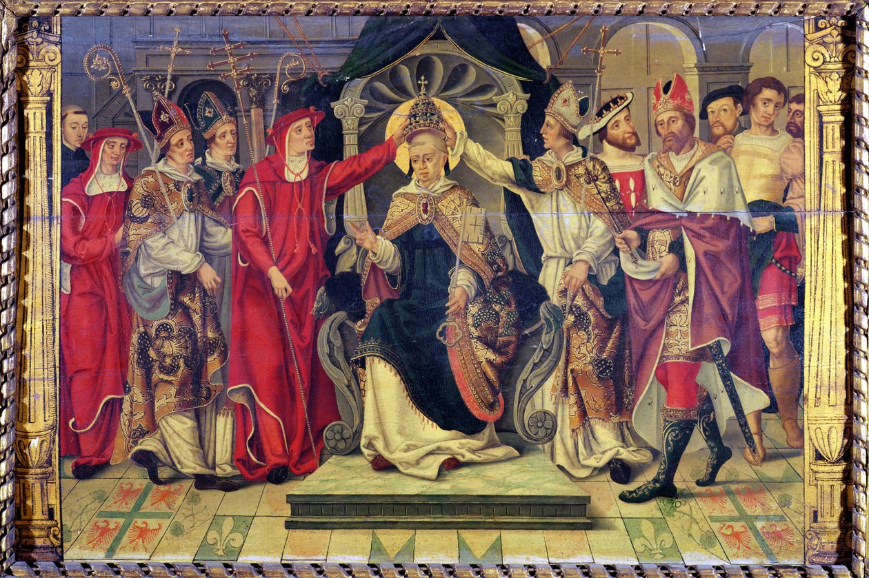 V. Celesztin pápa (1215-1296 körül) megkoronázása 1294 augusztusában alkotó: French School