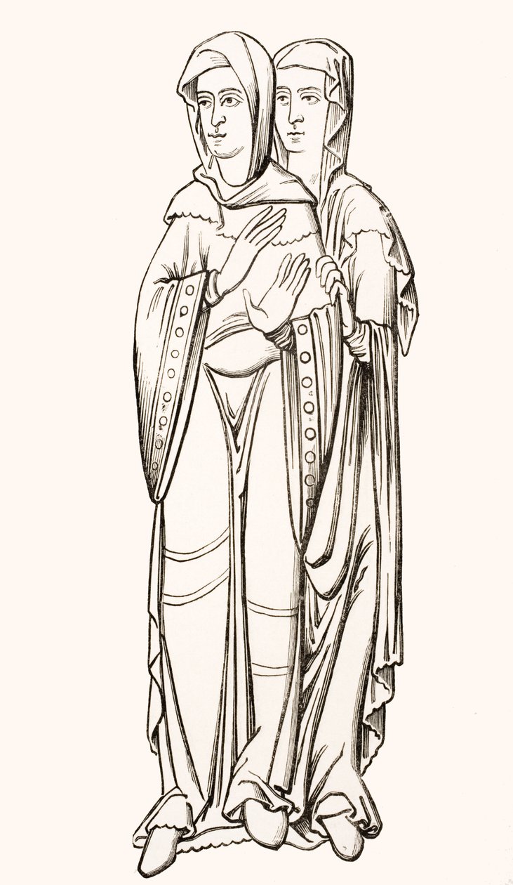 A frank udvarhölgyek viseletei (6-10. század) Paul Lacroix (1806-84) 1847-ben megjelent "Le Moyen Age et La Renaissance" című művéből. alkotó: French School