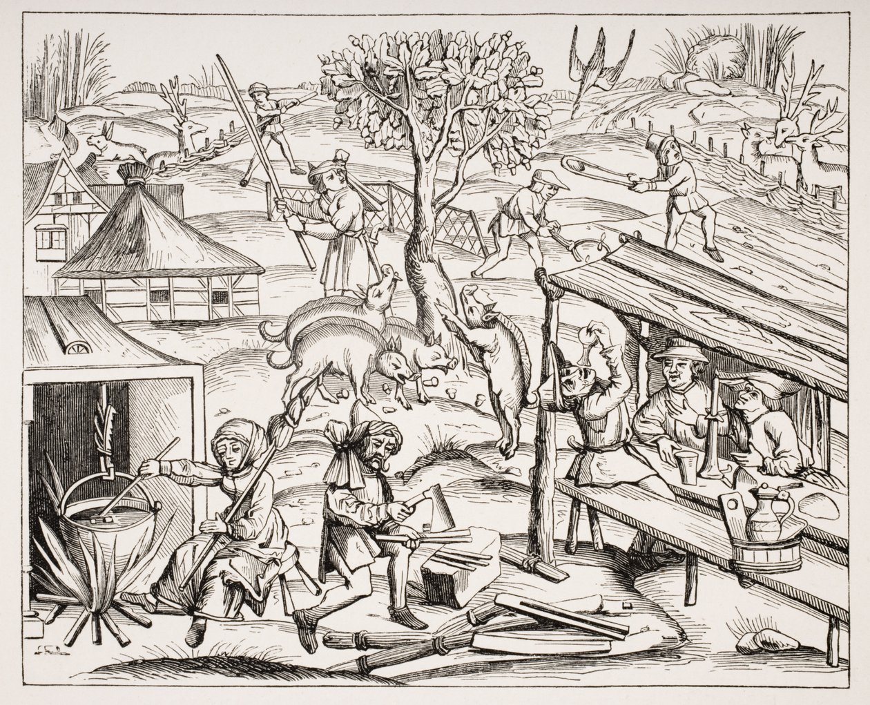 Vidéki élet a Virgin fóliós kiadásának fametszete után, amelyet 1517-ben adtak ki Lyonsban, Paul Lacroix (1806-84) „Le Moyen Age et La Renaissance” című művéből, 1847-ben. alkotó: French School