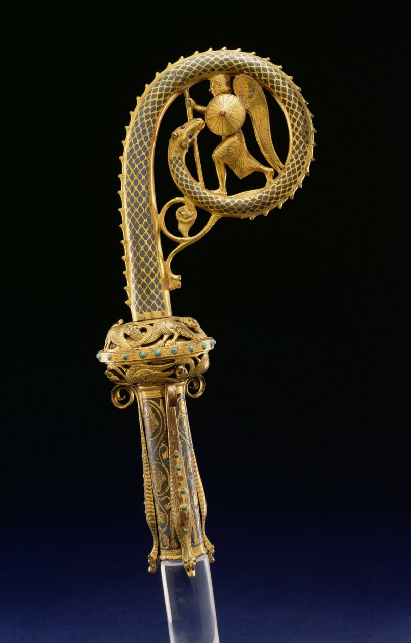 Crozier fej: Szent Mihály és a sárkány, 1210-25 (aranyozott réz, chample zománcozással) alkotó: French School