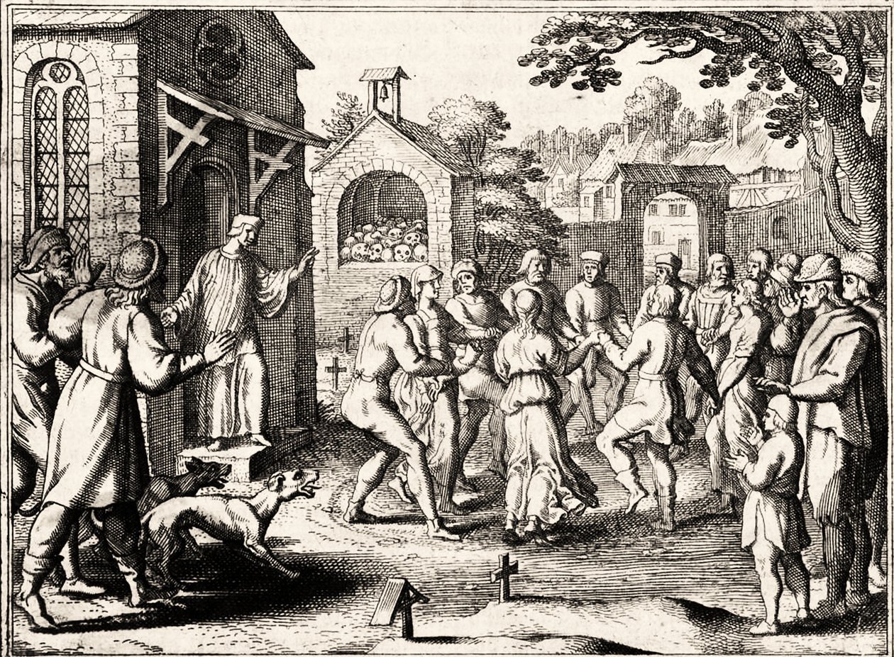 Táncoló pestis, Strasbourg, Elzász. 1518 alkotó: French School
