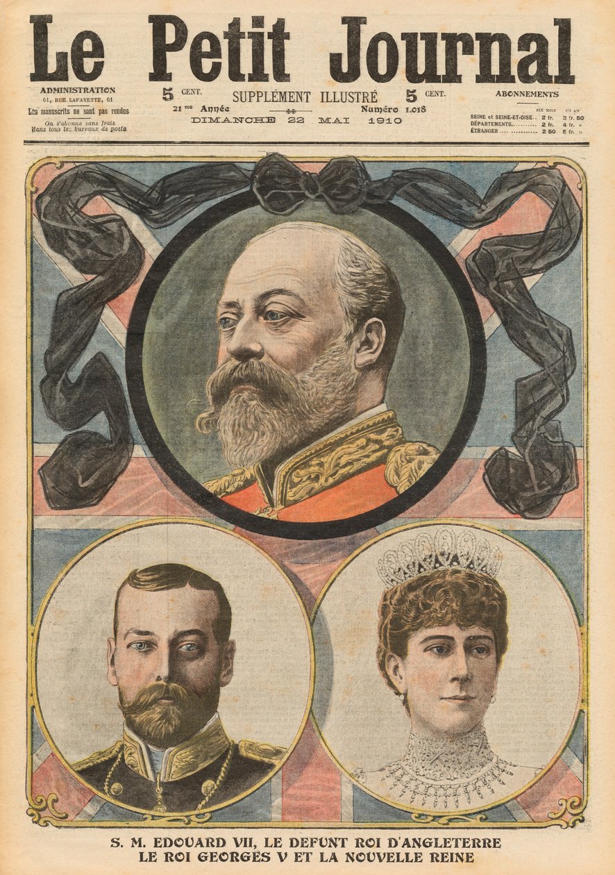 VII. Edward király, V. György király és Mária királynő halála, illusztráció a „Le Petit Journal” című folyóiratból, mellékelt illusztráció, 1910. május 22. alkotó: French School