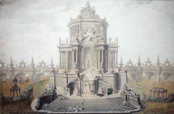 Dekoráció a francia Dauphin Lajos (1729-65) 1745-ös esküvőjének ünnepére (wc és gouache papíron) alkotó: French School