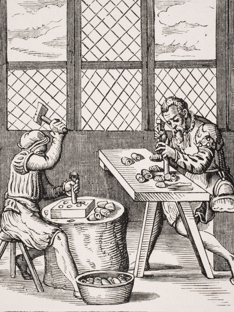 Kockakészítő, Jost Amman (1539-91) fametszetének reprodukciója Paul Lacroix (1806-84) „Le Moyen Age et La Renaissance” című művéből, 1847-ben megjelent alkotó: French School