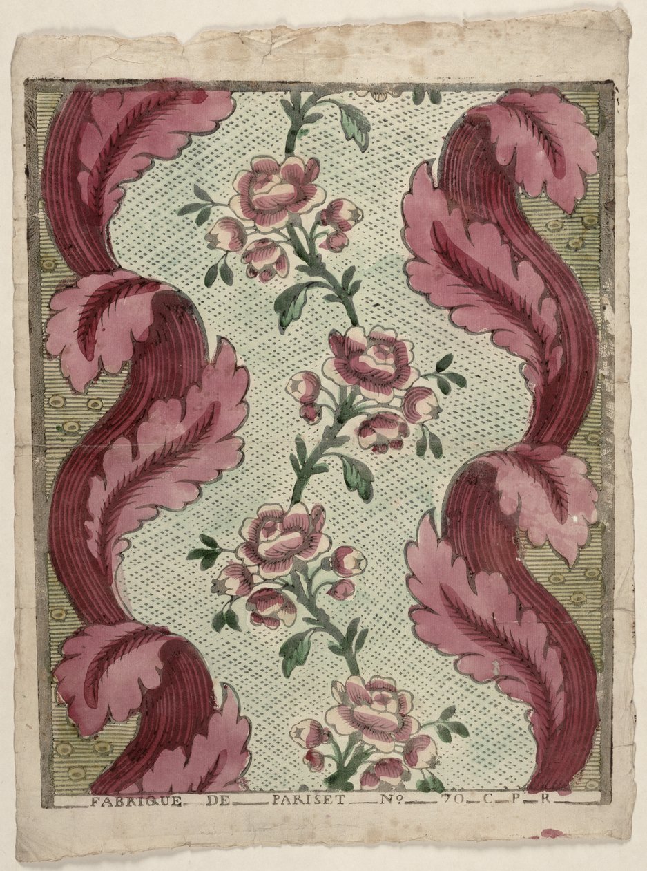 Dominópapír rózsasorokkal, Pariset, Lyon, 1760-70 körül alkotó: French School