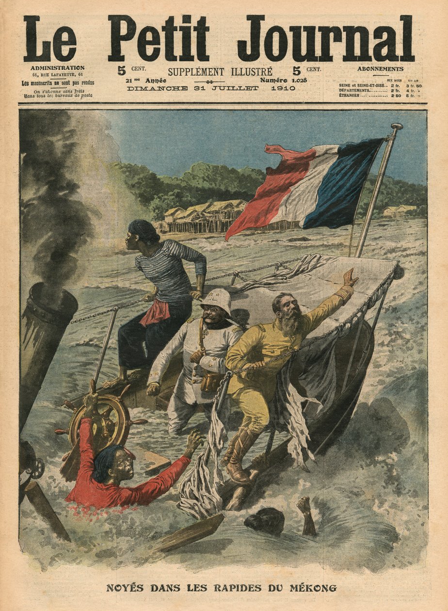 Megfullad a Mekong-zuhatagban, illusztráció a „Le Petit Journal”-ból, mellékelt illusztráció, 1910. július 31. alkotó: French School