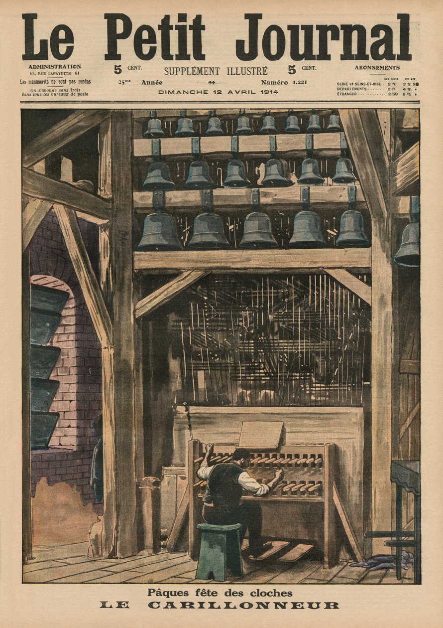 Húsvét, a harangozó, a „Le Petit Journal” címlapjának illusztrációja, mellékelt illusztráció, 1914. április 12. alkotó: French School