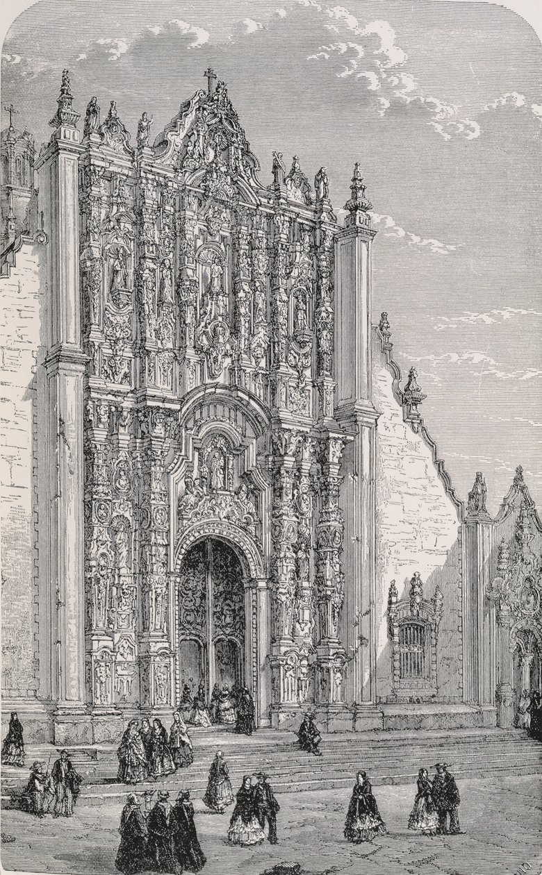 El Sagrario Metropolitano (kb. 1749-69), Mexikóváros, az "Az új világ ősi városai"-ból, Claude-Joseph-Desire Charnay, pub. 1887 alkotó: French School