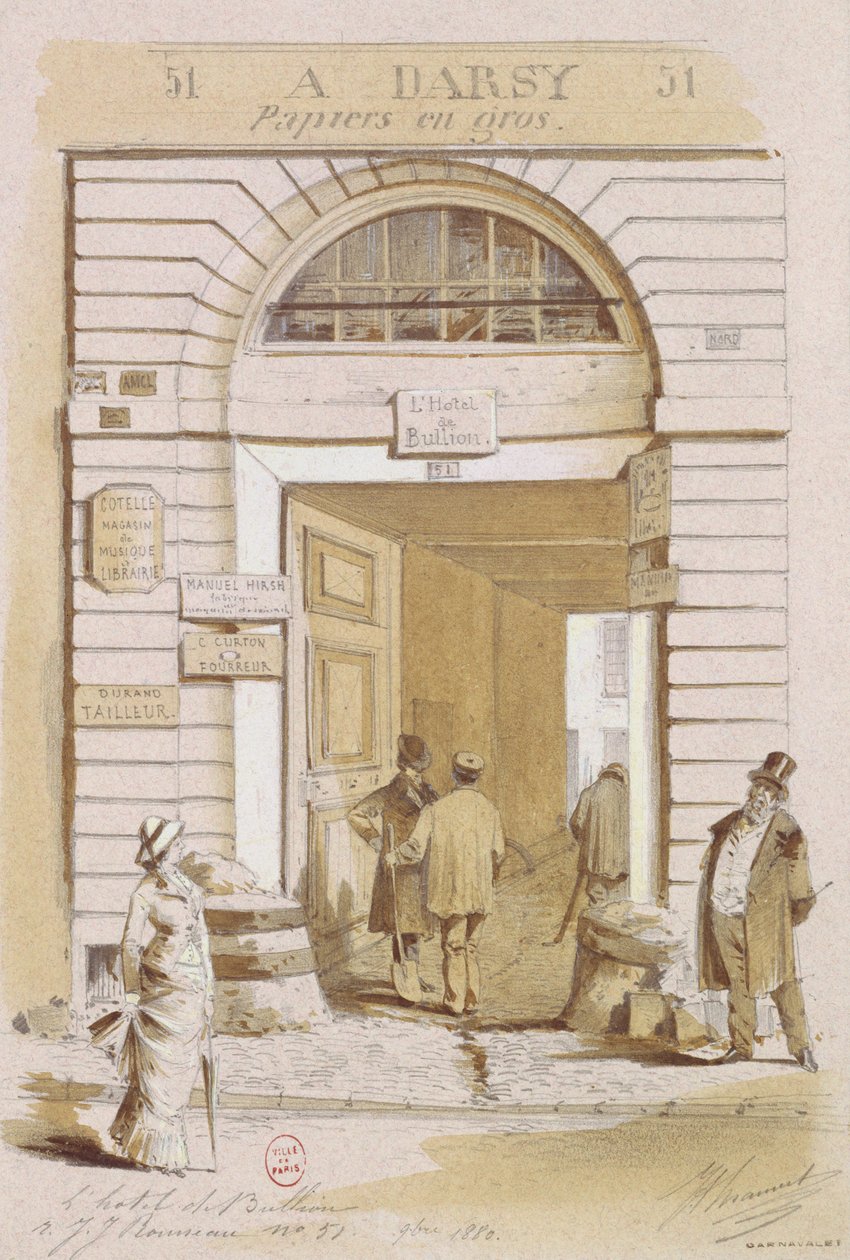 A Hotel Bullion bejárata, 57 rue Jean-Jacques Rousseau, Párizs, 1880 (wc papíron) alkotó: French School