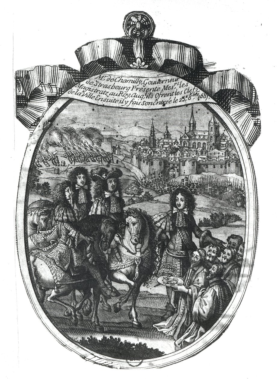 XIV. Lajos király (1643-1715) belépése Strasbourgba, 1681. október 25. alkotó: French School