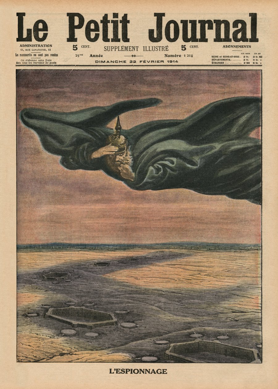 Kémkedés, címlap-illusztráció a „Le Petit Journal”-ból, illusztrált melléklet, 1914. február 22. alkotó: French School