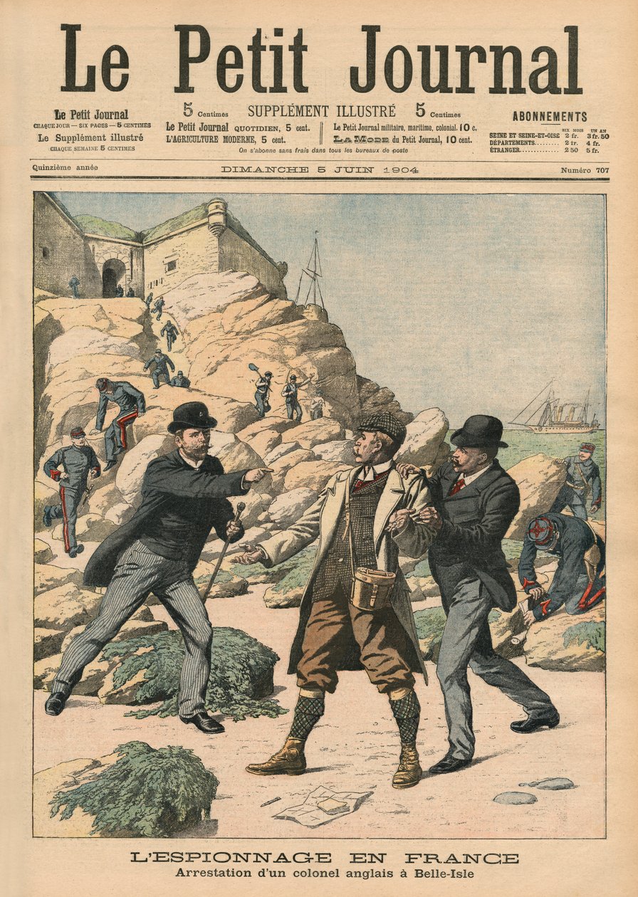 Kémkedés Franciaországban, egy angol ezredes letartóztatása Belle-Isle-ben, illusztráció a „Le Petit Journal”-ból, Illustre melléklet, 1904. június 5. alkotó: French School