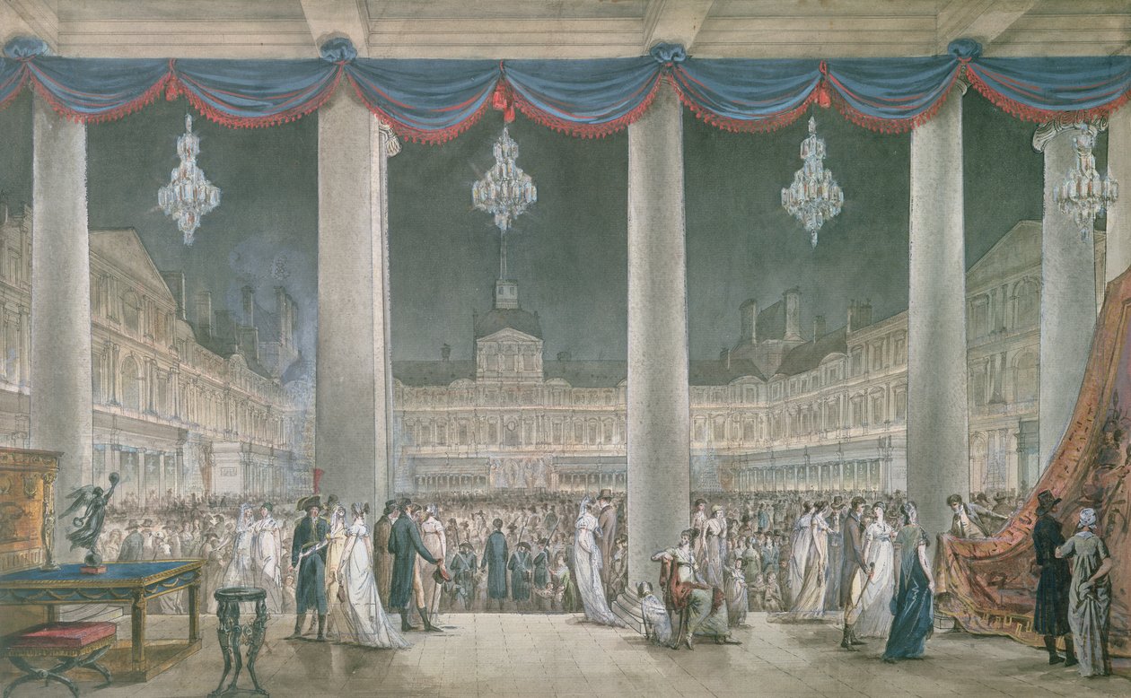 Ipari termékek kiállítása a Louvre udvarán 1801-ben (gouache és wc papíron) alkotó: French School