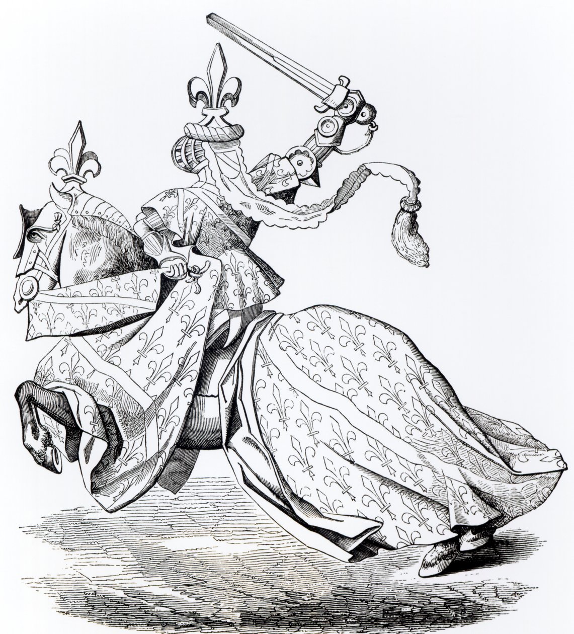 A tornára felfegyverzett Bourbon herceg fakszimile, a Tournois du Roy Rene miniatúrájáról alkotó: French School