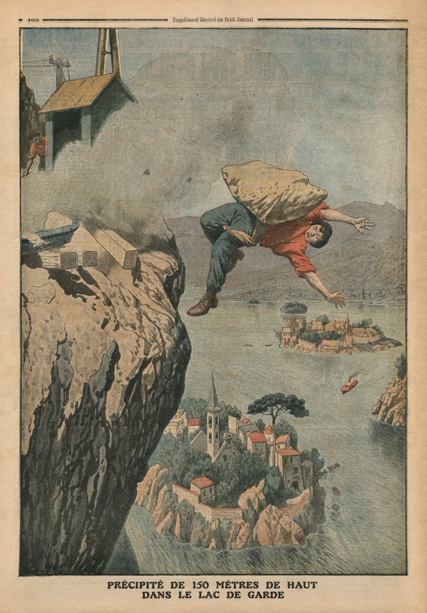 Esés a Garda-tóban, illusztráció a „Le Petit Journal”-ból, mellékelt illusztráció, 1910. december 18. alkotó: French School