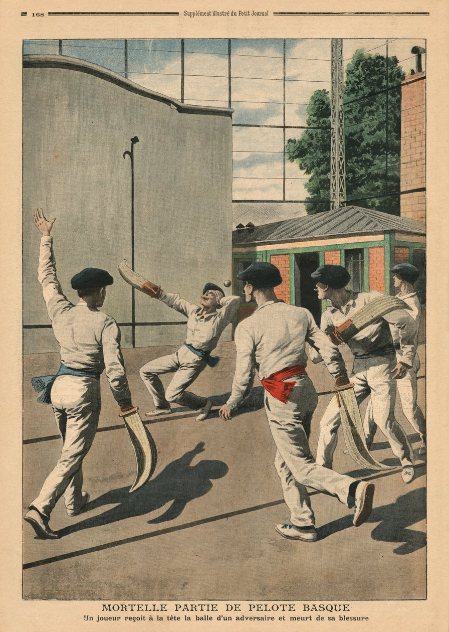 Végzetes baszk Pelota, illusztráció a „Le Petit Journal”-ból, mellékelt illusztráció, 1907. május 26. alkotó: French School