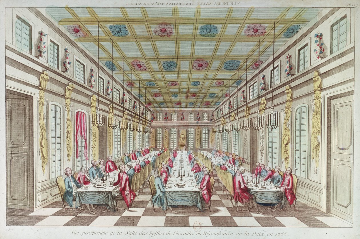 Ünnep a Versailles-i kastélyban a hétéves háború végén 1763-ban megkötött béke ünneplésére alkotó: French School