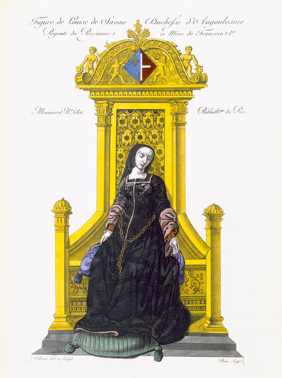 Louise de Savoie figurája (színes akvatinta) alkotó: French School
