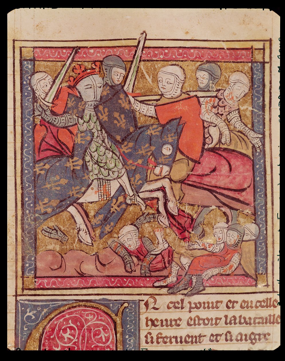 Fol.285r Portugália Ferdinánd (1186-1233) elfoglalása Flandria grófja a bouvines-i csatában, 1214. július 27., a Grandes Chroniques de France, 1375-1379 alkotó: French School