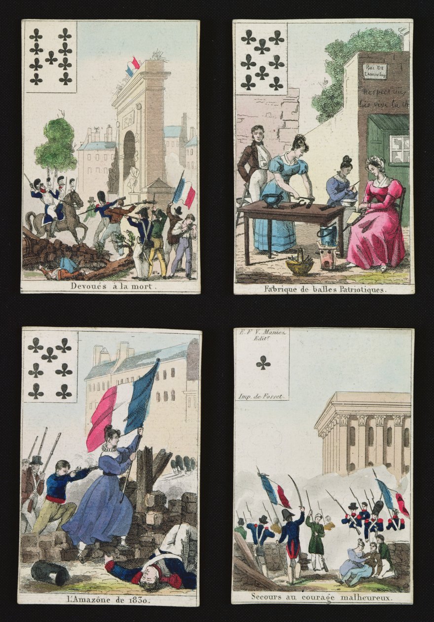 Négy játékkártya 1830. július hőseinek emlékére alkotó: French School