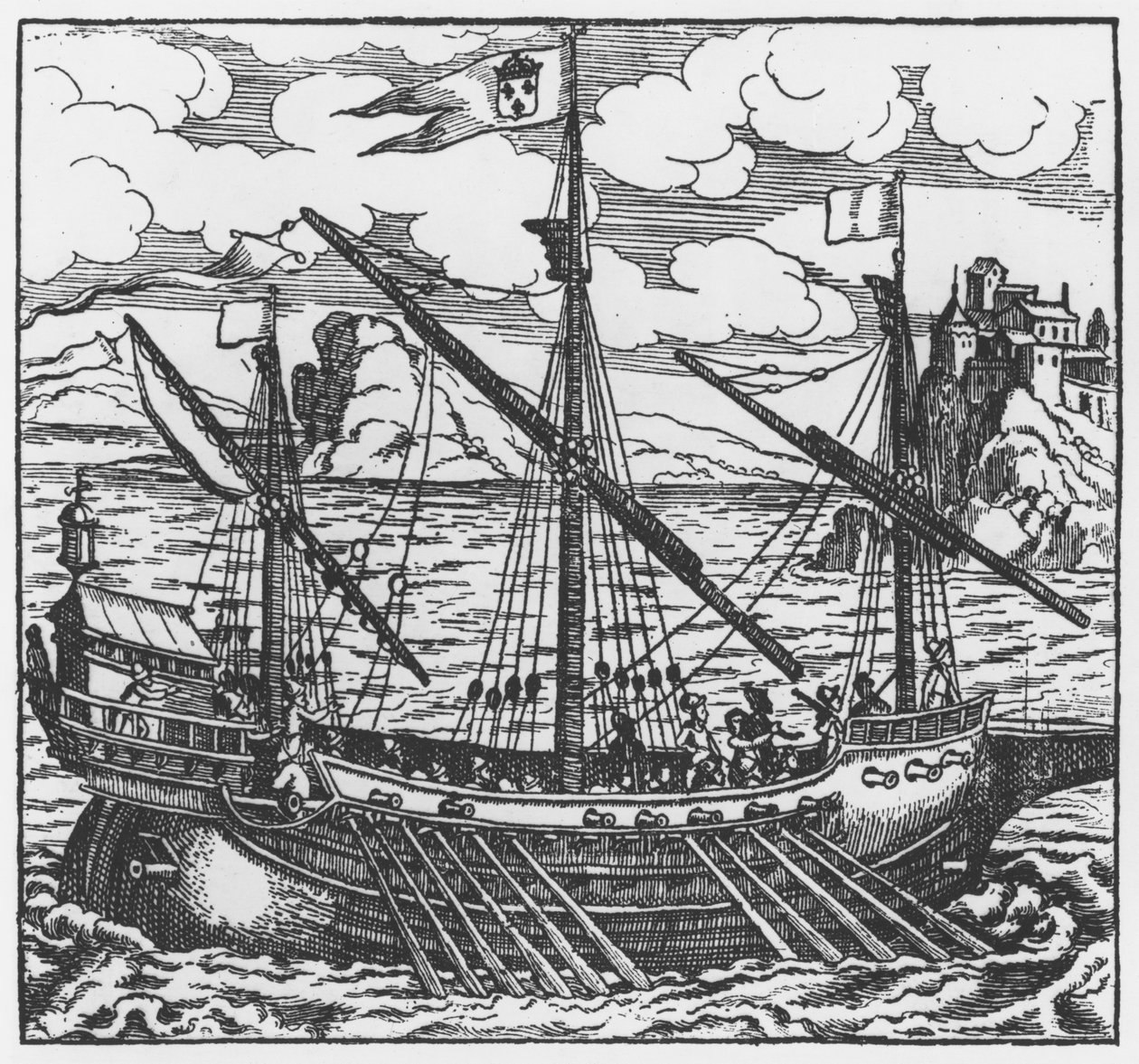 A levantei kikötőkben XI. Lajos óta (1423-83) működő francia gálya (xilográf) alkotó: French School