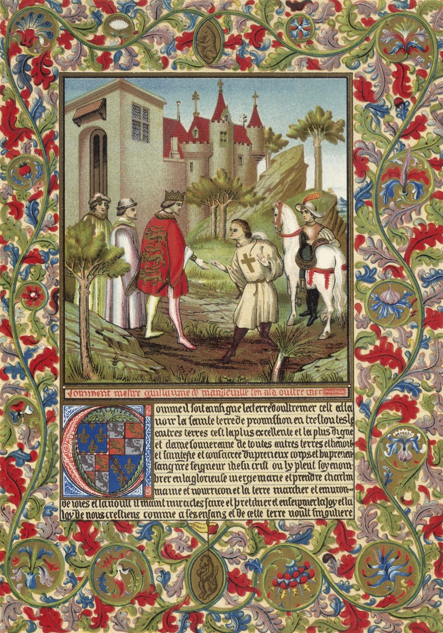Guillaume de Mandeville, Essex 3. grófja találkozik Oroszlánszívű Richárddal (kromolitográfia) alkotó: French School