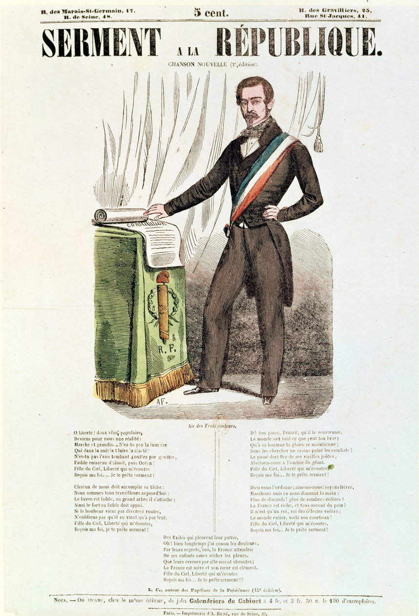 Illusztrált dalszöveglap a „Serment a la Republique”-hoz, 1848-52 alkotó: French School