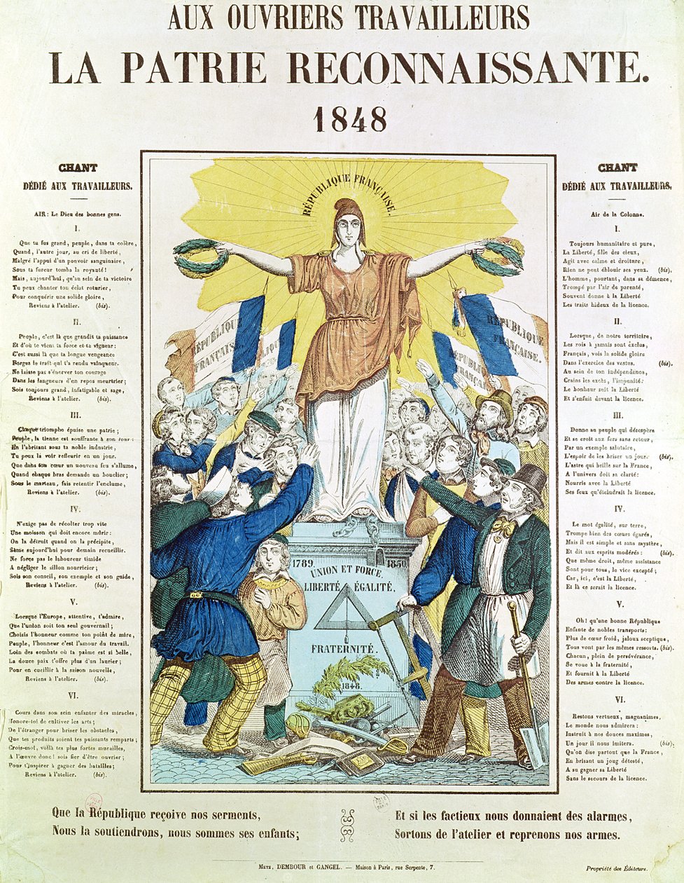 Illusztrált dalszöveglap a munkásoknak szentelt dalhoz, 1848 alkotó: French School