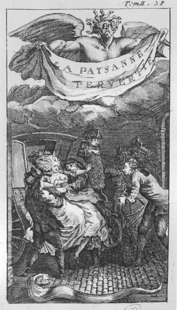 Illusztráció a "La Paysanne Pervertie"-ből, Nicolas Restif de la Bretonne (1734-1806) alkotó: French School