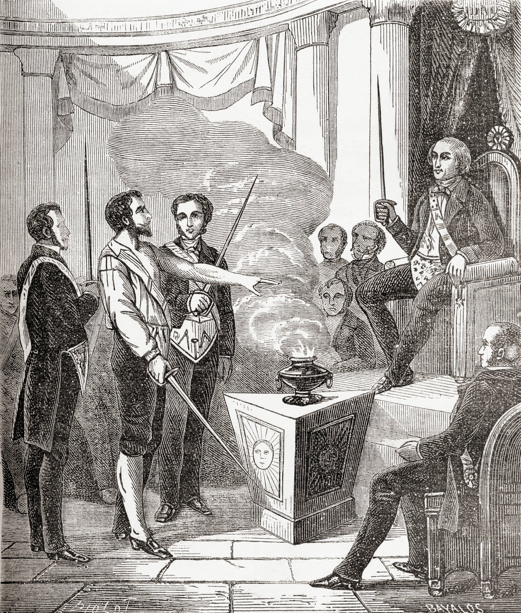 Egy francia szabadkőműves beavatása a testvériségbe, a „Societes Secretes, les Francs Macons”-ból, 1867 körül megjelent alkotó: French School