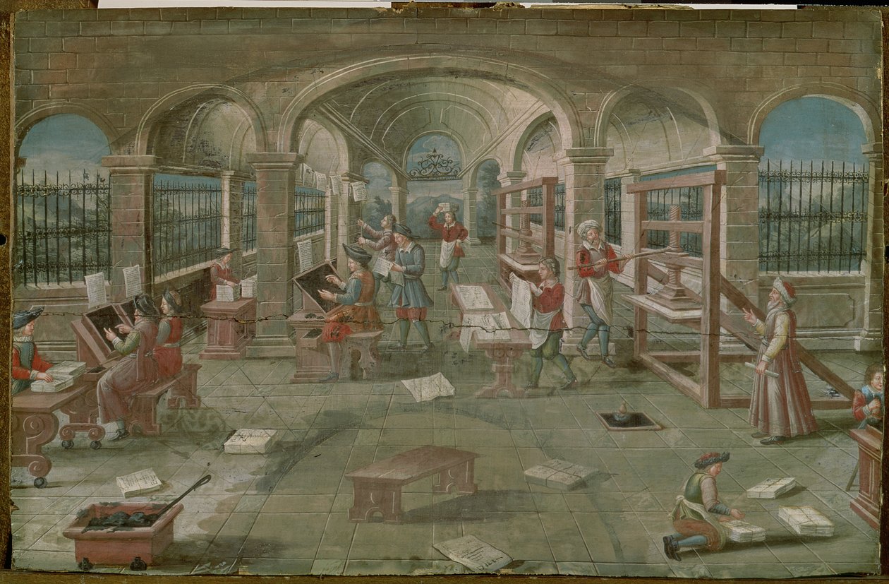 Egy nyomda belseje a 16. században alkotó: French School