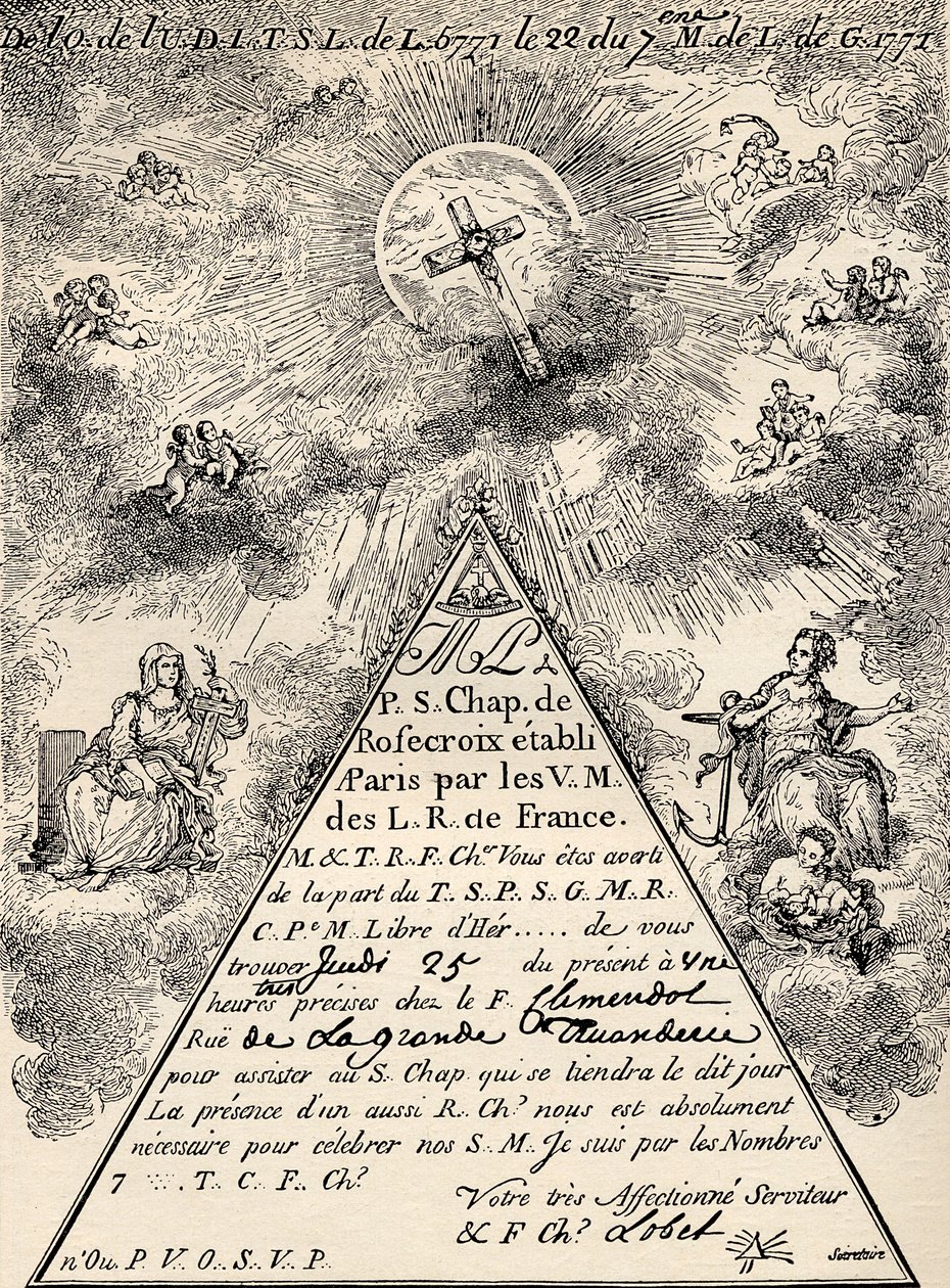 A szabadkőművesek francia káptalanjának meghívója, 1771, Eugen Lennhoff „A szabadkőműves” című művéből, 1932-ben alkotó: French School