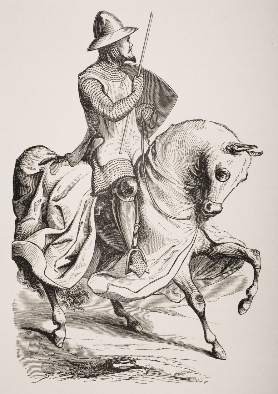 Knight in Battledress, egy 12. századi zsoltár miniatűrje után, Paul Lacroix (1806-84) „Le Moyen Age et La Renaissance” című művéből, 1847-ben. alkotó: French School