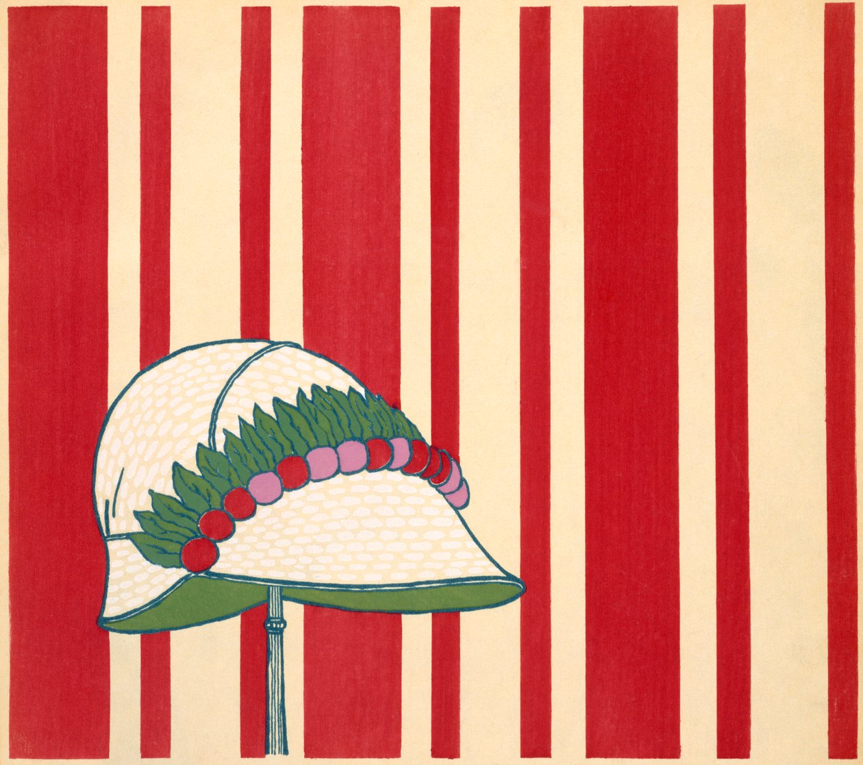 Női sapka, a „Les Robes de Paul Poiret” c. 1915 (sablonnyomat) alkotó: French School