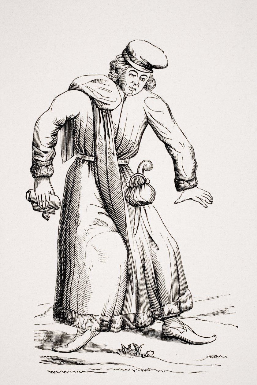 Jogász, egy 15. századi kézirat rajza után, Paul Lacroix (1806-84) „Le Moyen Age et la Renaissance” című művéből, 1847-ben. alkotó: French School