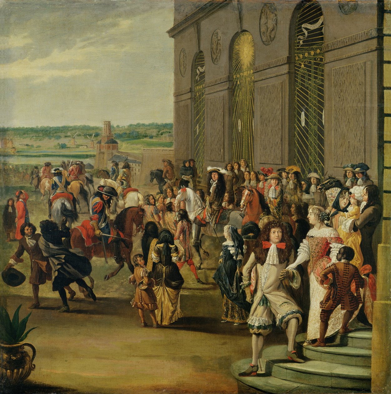 XIV. Lajos (1638-1715) a versailles-i Thetisz-barlang előtt, 1675 alkotó: French School