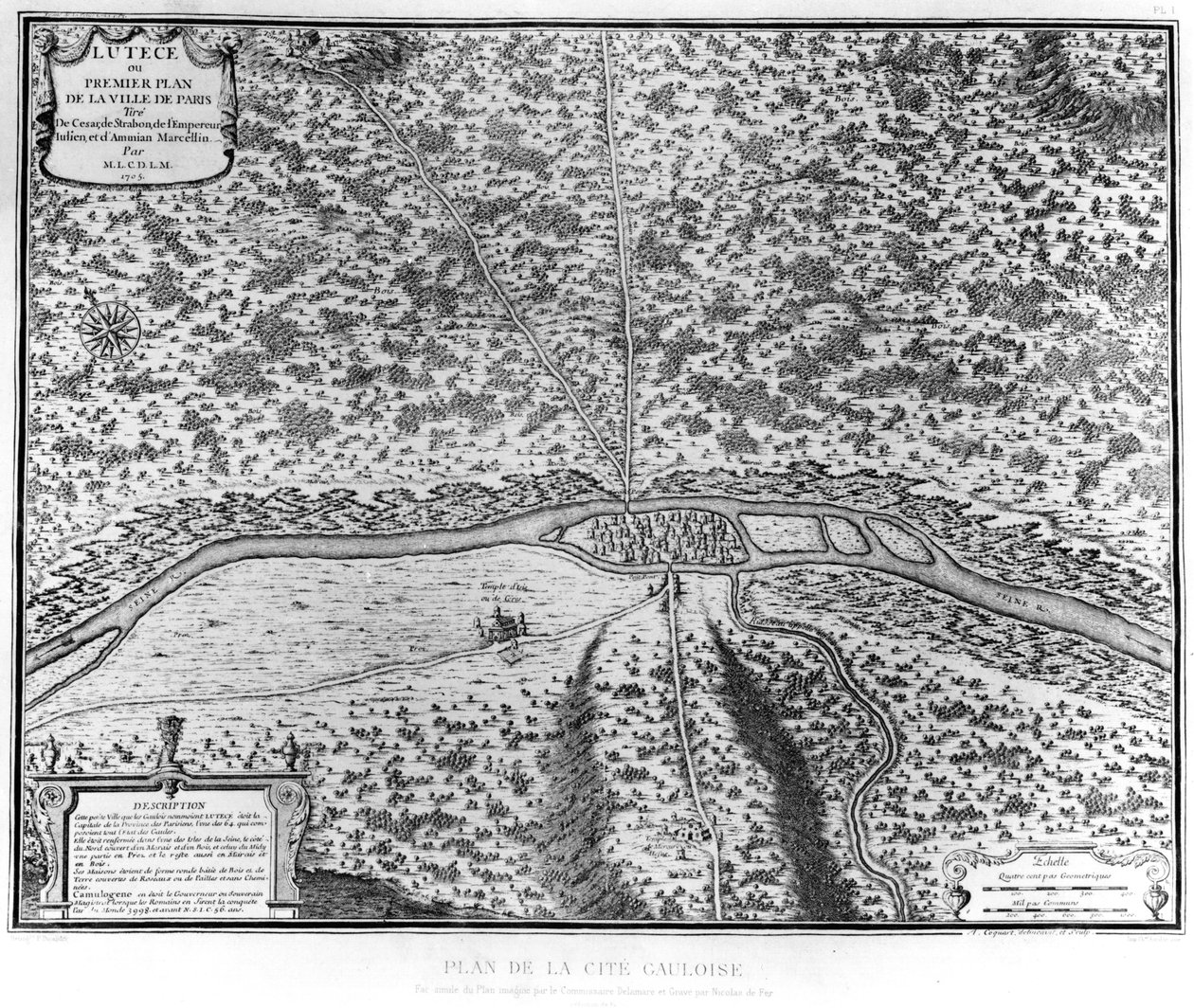 Lutetia vagy Párizs első terve, Caesartól, Strabotól, Julianus császártól és Ammianus Marcellinustól, 1705 alkotó: French School