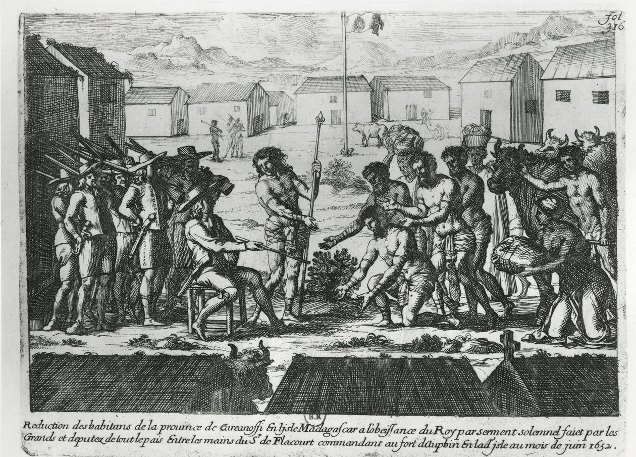 Madagaszkár behódolása Etienne Flacourtnak (1607-60) 1652 alkotó: French School