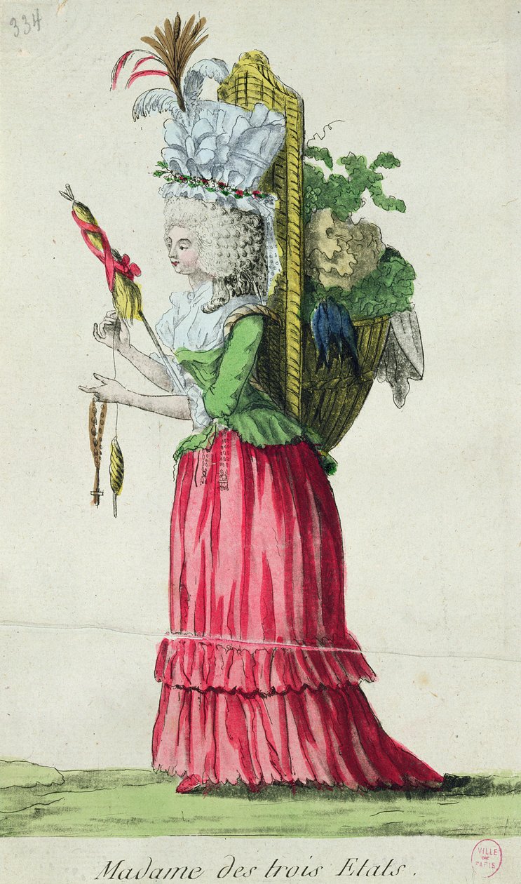 „Madame des Trois Etats”, karikatúra Franciaország három birtokáról a forradalom előtt alkotó: French School