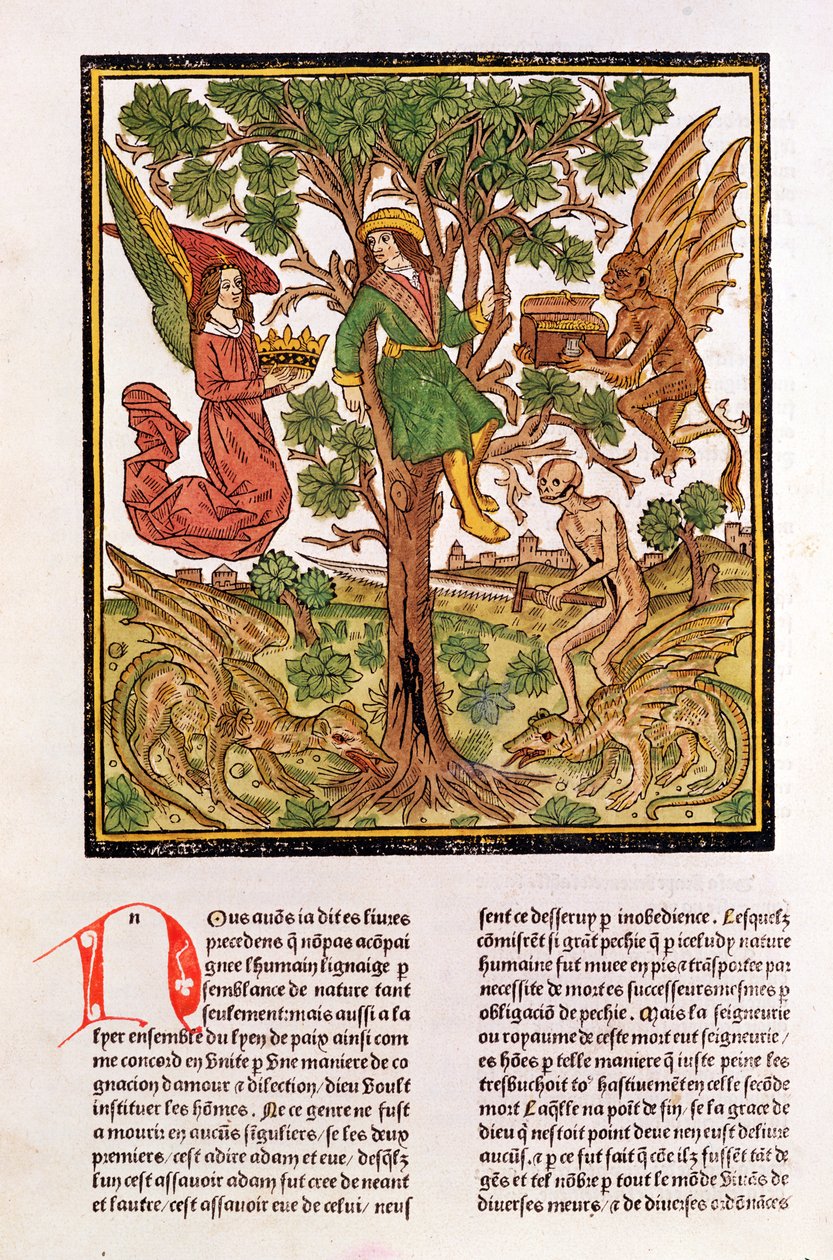 Ember a bűn és az erény között, a "La Cite de Dieu"-ból, 1486-87 (xilográf) alkotó: French School