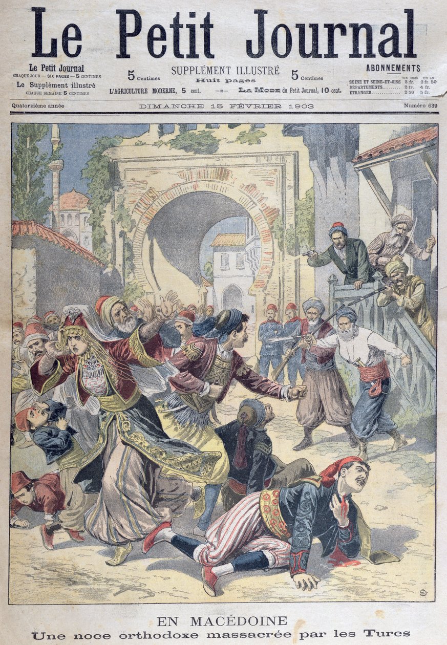 Törökök által elkövetett mészárlás egy macedón ortodox esküvőn, a Le Petit Journalból, 1903. február 15. alkotó: French School