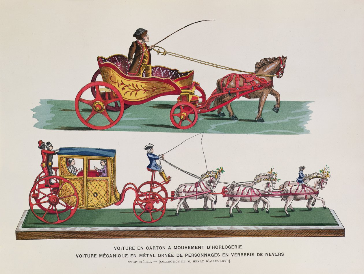 Mechanikus hintó, figurák és lovak a Histoire des Jouets-ből, Henri dAllemagne alkotó: French School