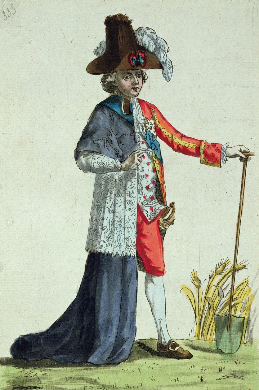 „Monsieur des Trois Etats”, karikatúra Franciaország három birtokáról a forradalom előtt alkotó: French School