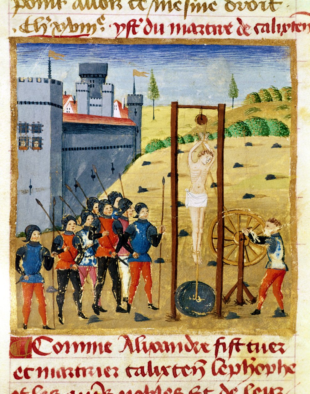Ms 1335 f.167v Hogyan ölte meg és halt vértanúvá Nagy Sándor Calixten Cephobét és a többi nemest Caroutz előtt alkotó: French School
